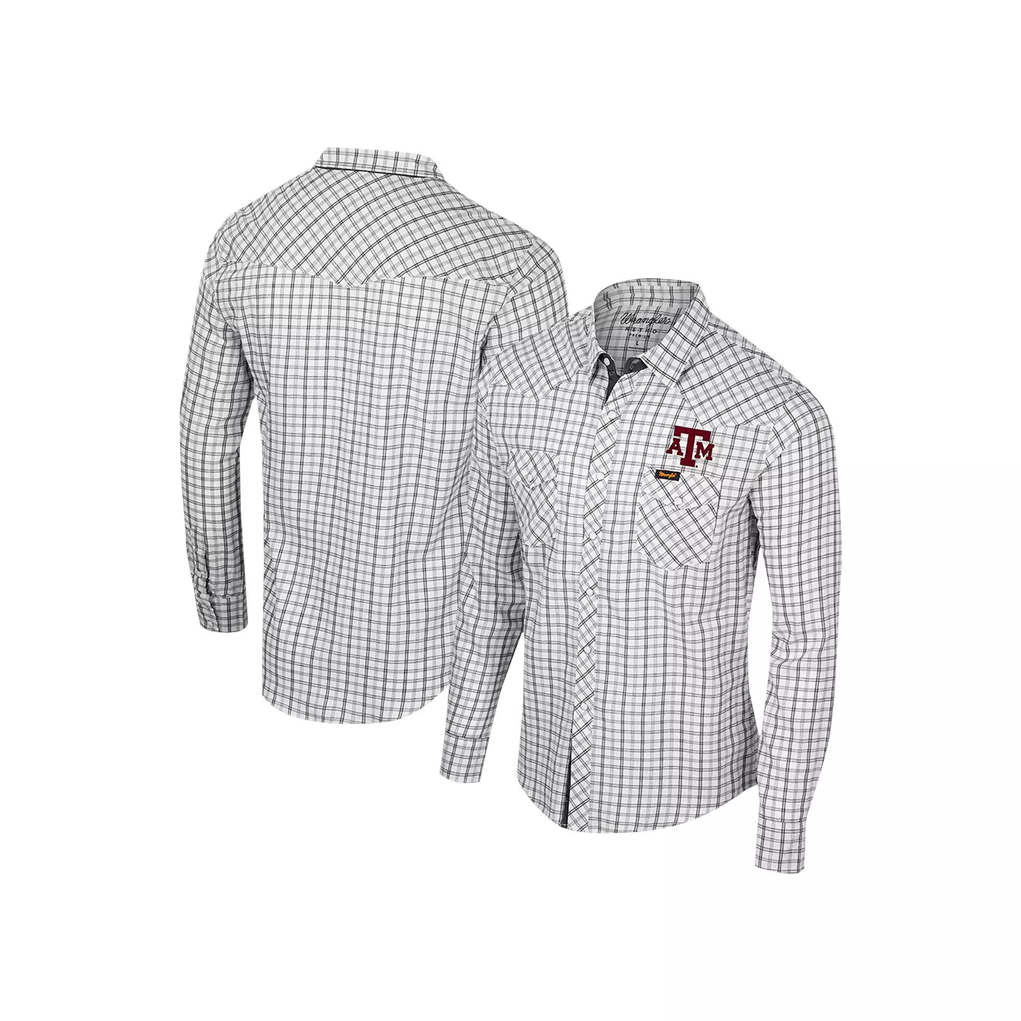 Men's Colosseum x Wrangler White Texas A&M Aggies Plaid Window Pane Long Sleeve Full-Snap Shirt, Size: XXL Product Image