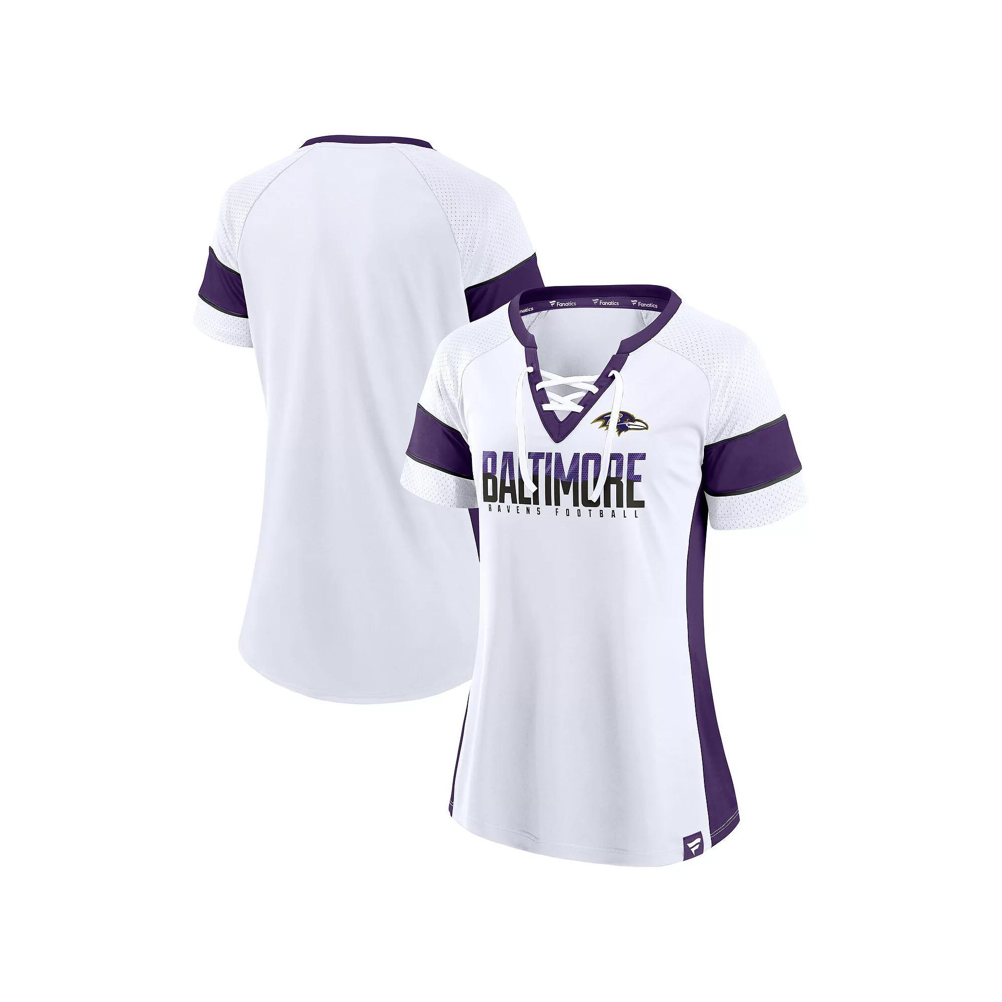 Women's Fanatics  White Baltimore Ravens Athena Lace-Up V-Neck T-Shirt, Size: Medium Product Image