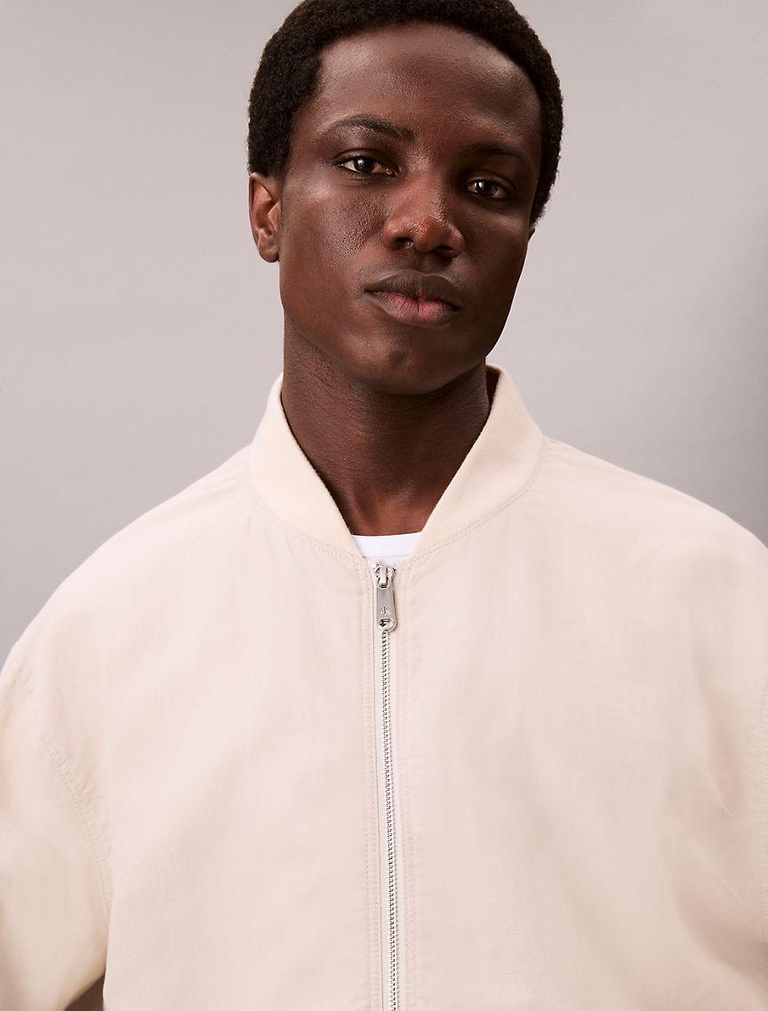 Linen Blend Bomber Jacket Product Image