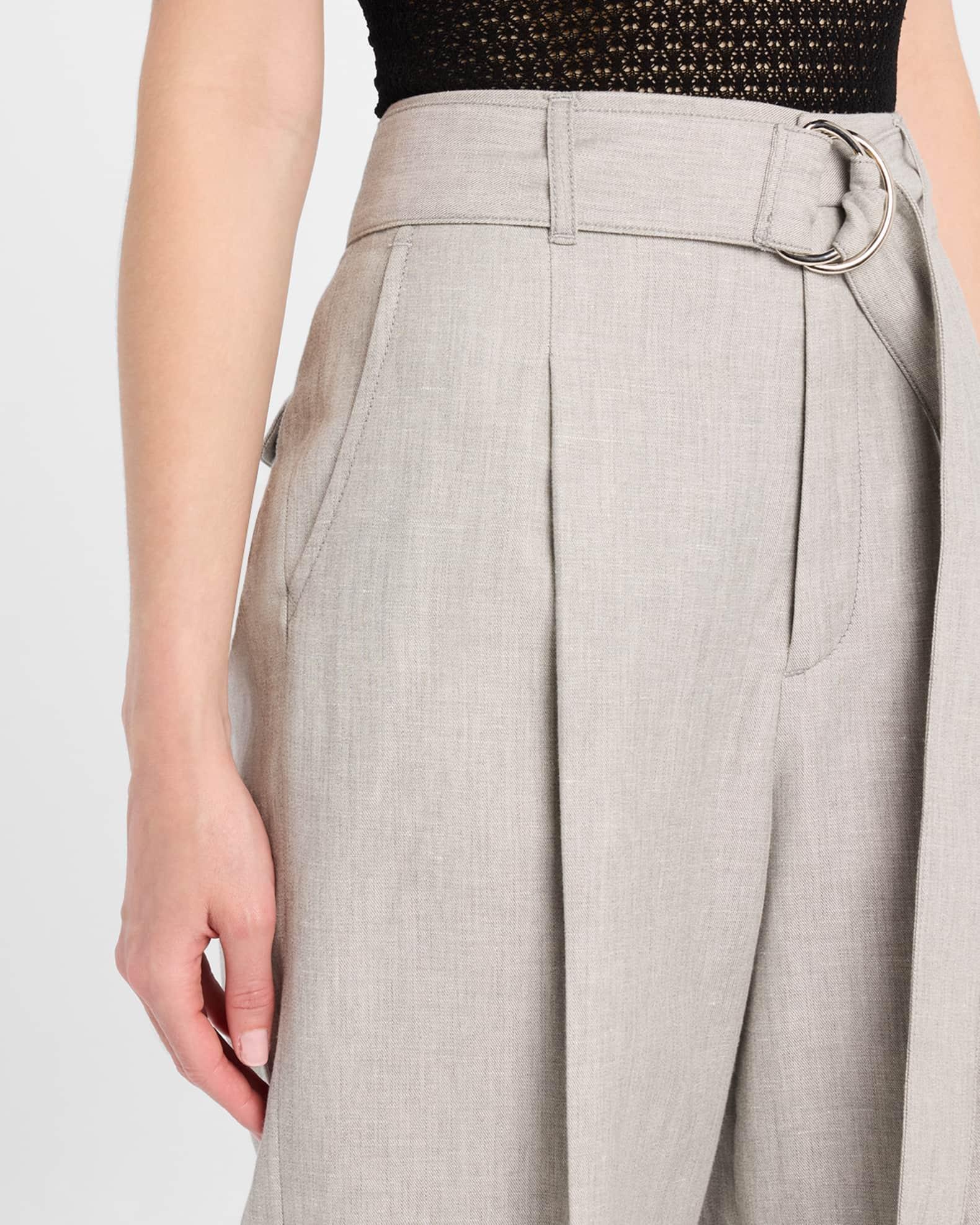 Chambray Belted Wide-Leg Cropped Pants Product Image