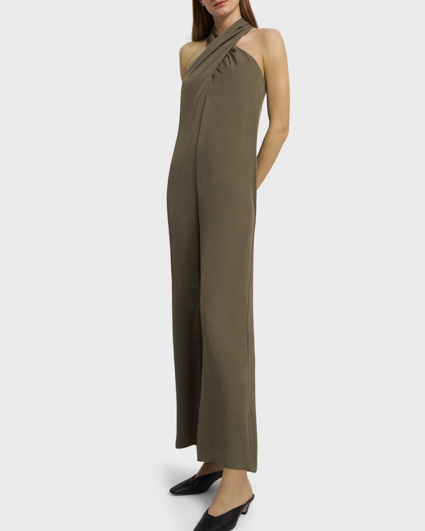 Sleeveless Halter Jumpsuit in Washed Twill Product Image