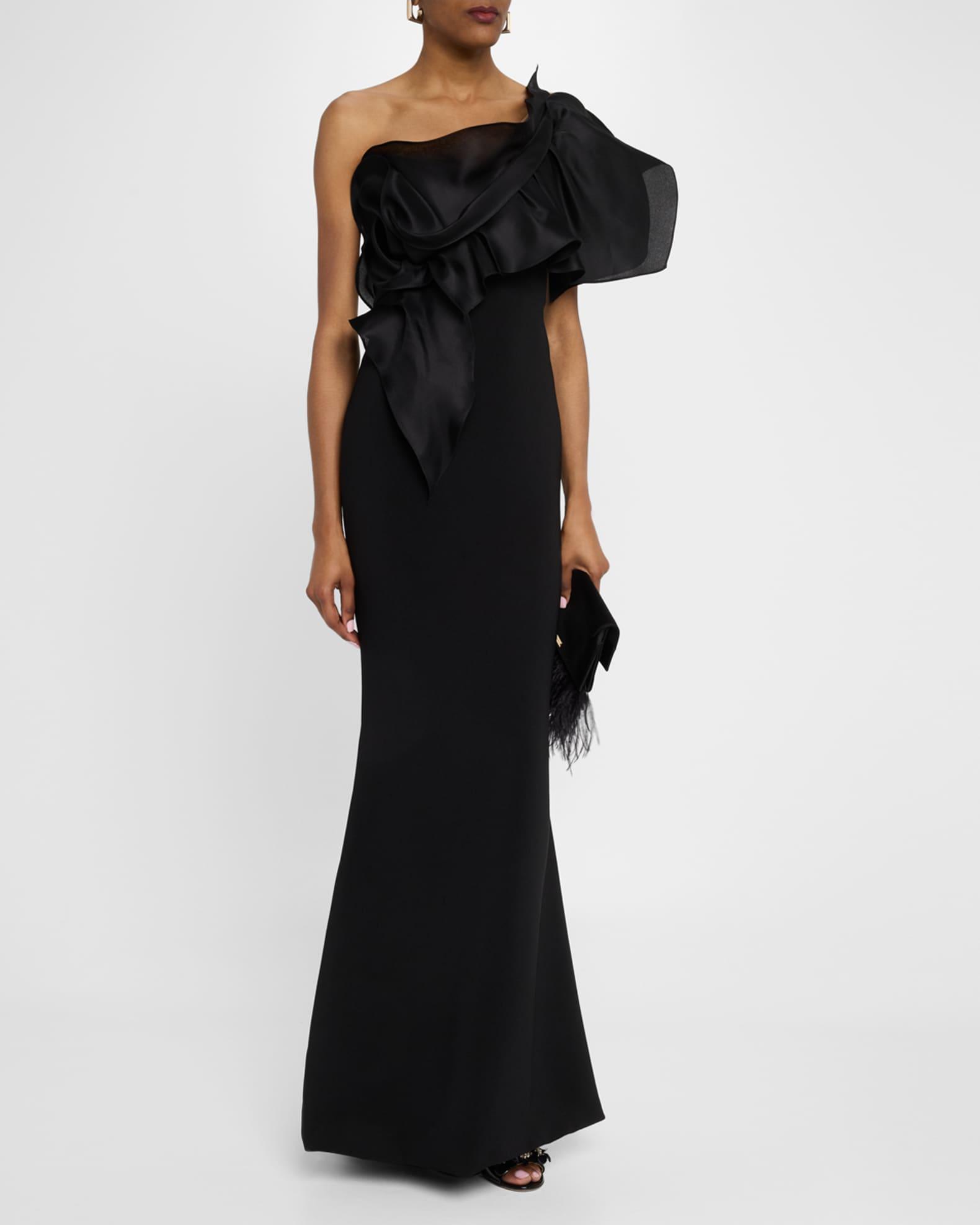One-Shoulder Ruffle Stretch Crepe Gown Product Image