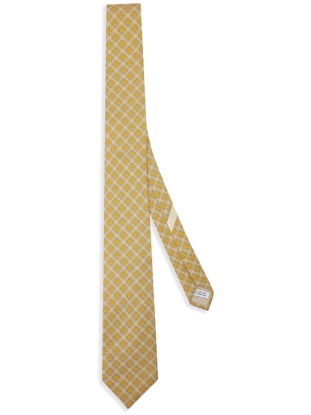 FERRAGAMO Gancini-pattern Silk Tie In Yellow Product Image