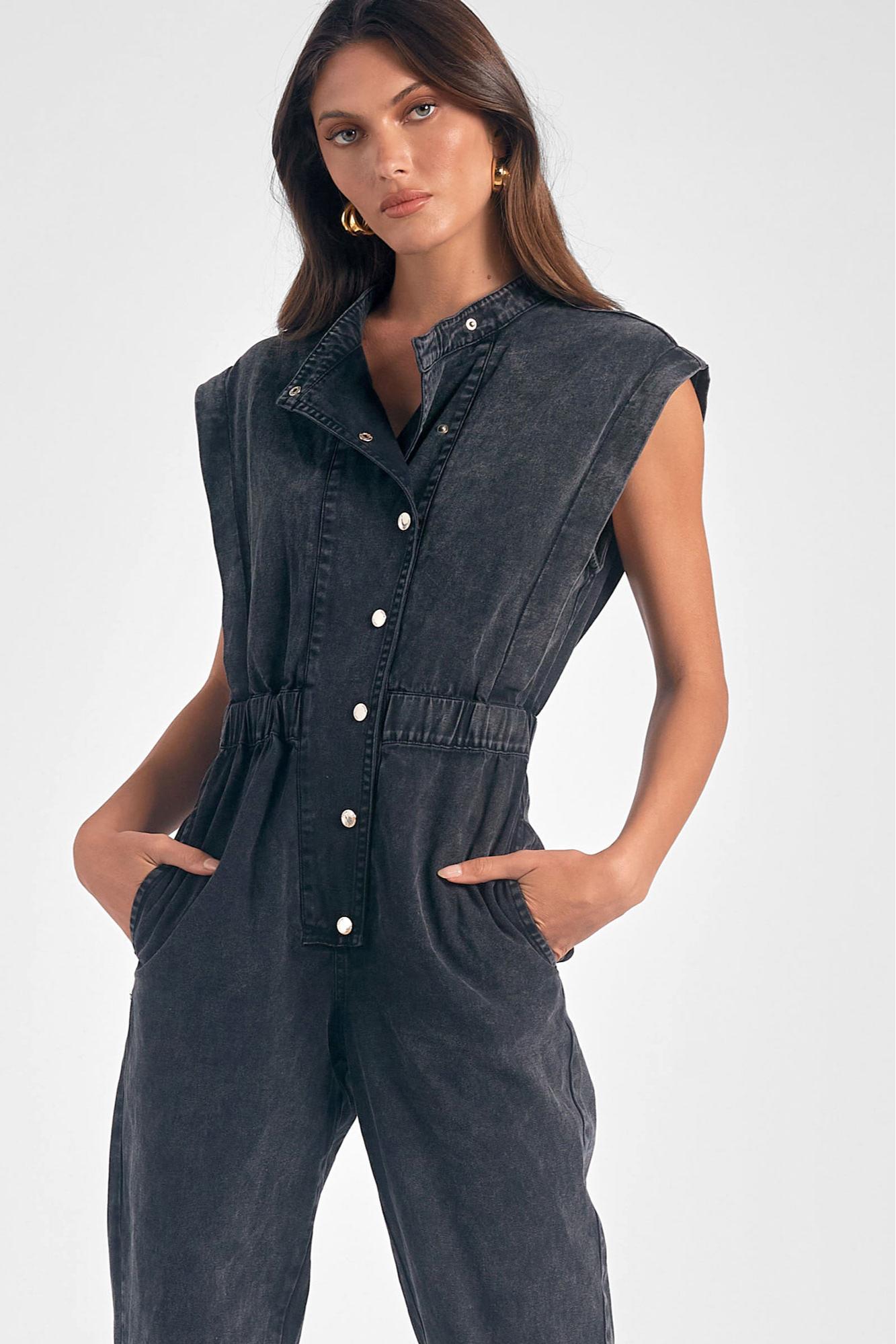 SLEEVELESS DENIM JUMPSUIT Product Image