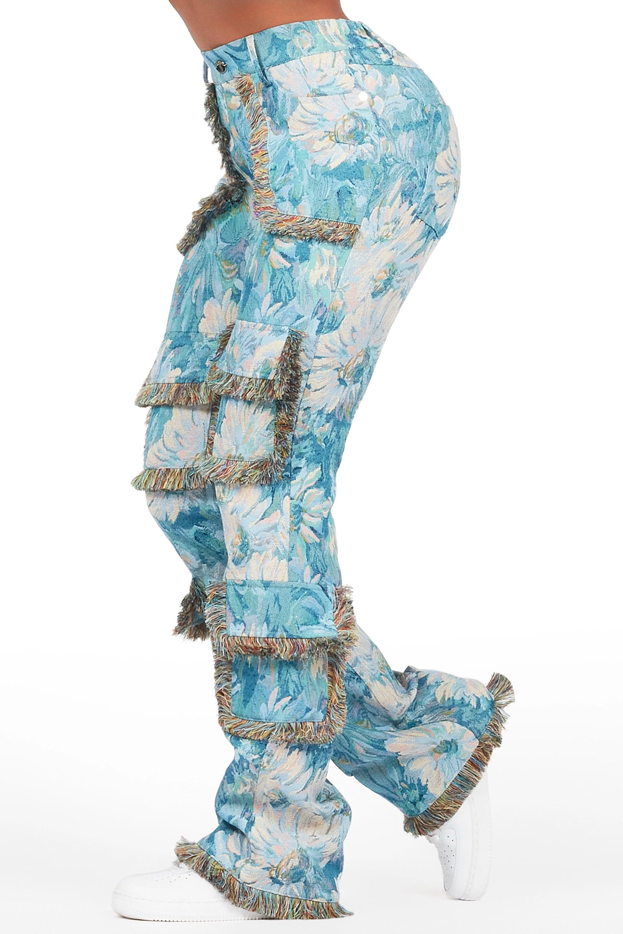 Takecia Blue Tapestry Stacked Pant Female Product Image