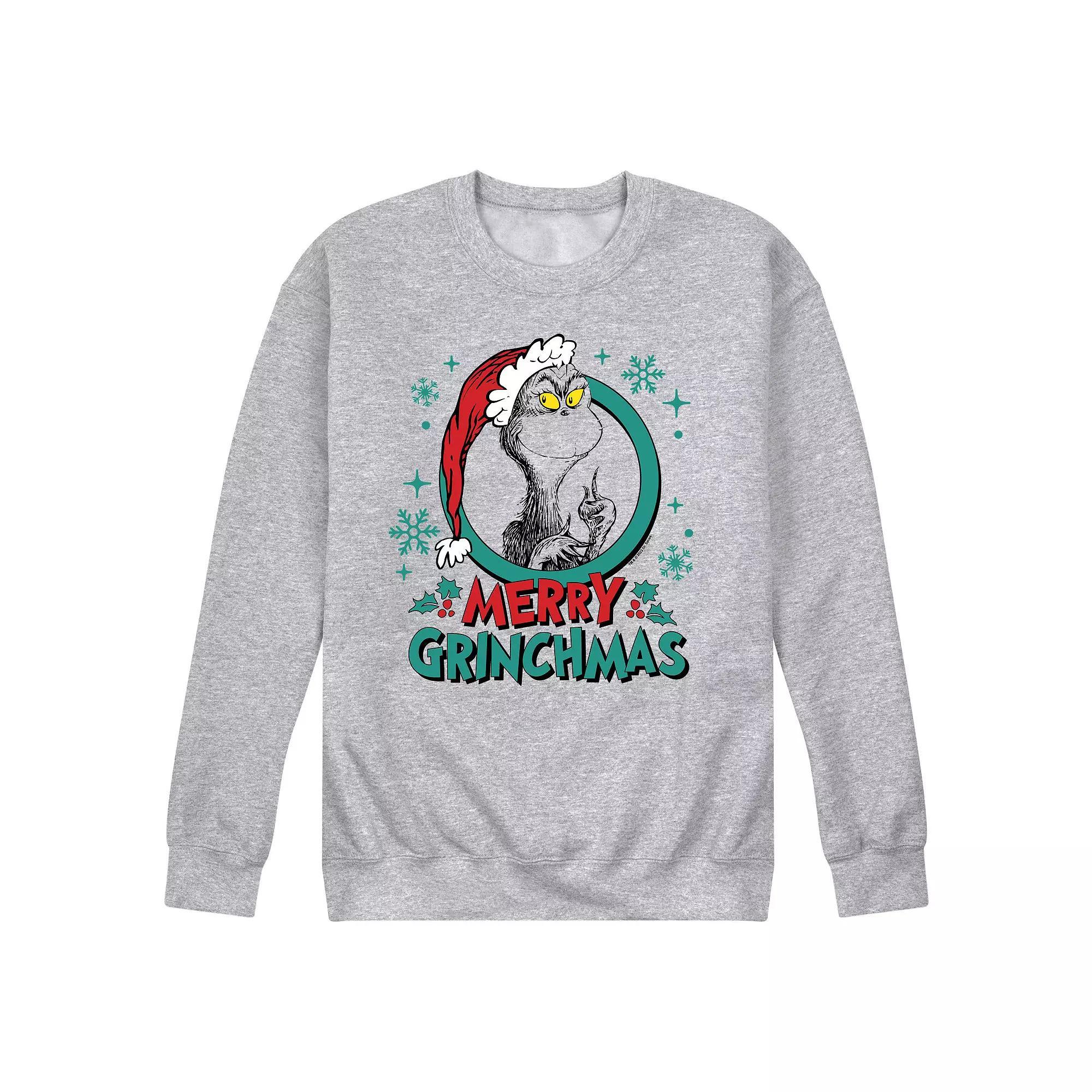 Men's Dr. Seuss The Grinch Merry Grinchmas Fleece Sweatshirt, Size: Small, Grey Gray Product Image