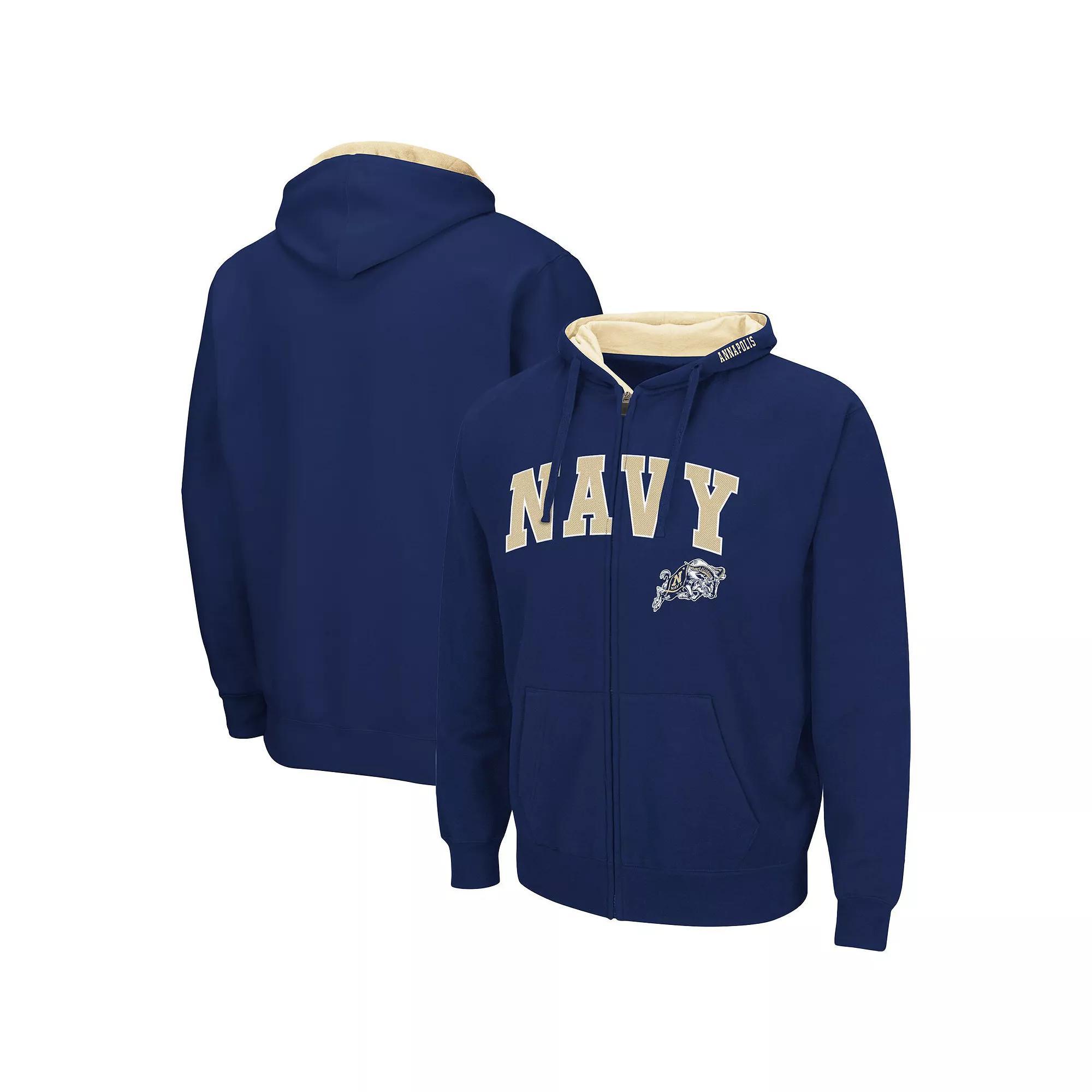 Men's Colosseum Navy Navy Midshipmen Arch & Logo 3.0 Full-Zip Hoodie,  Product Image