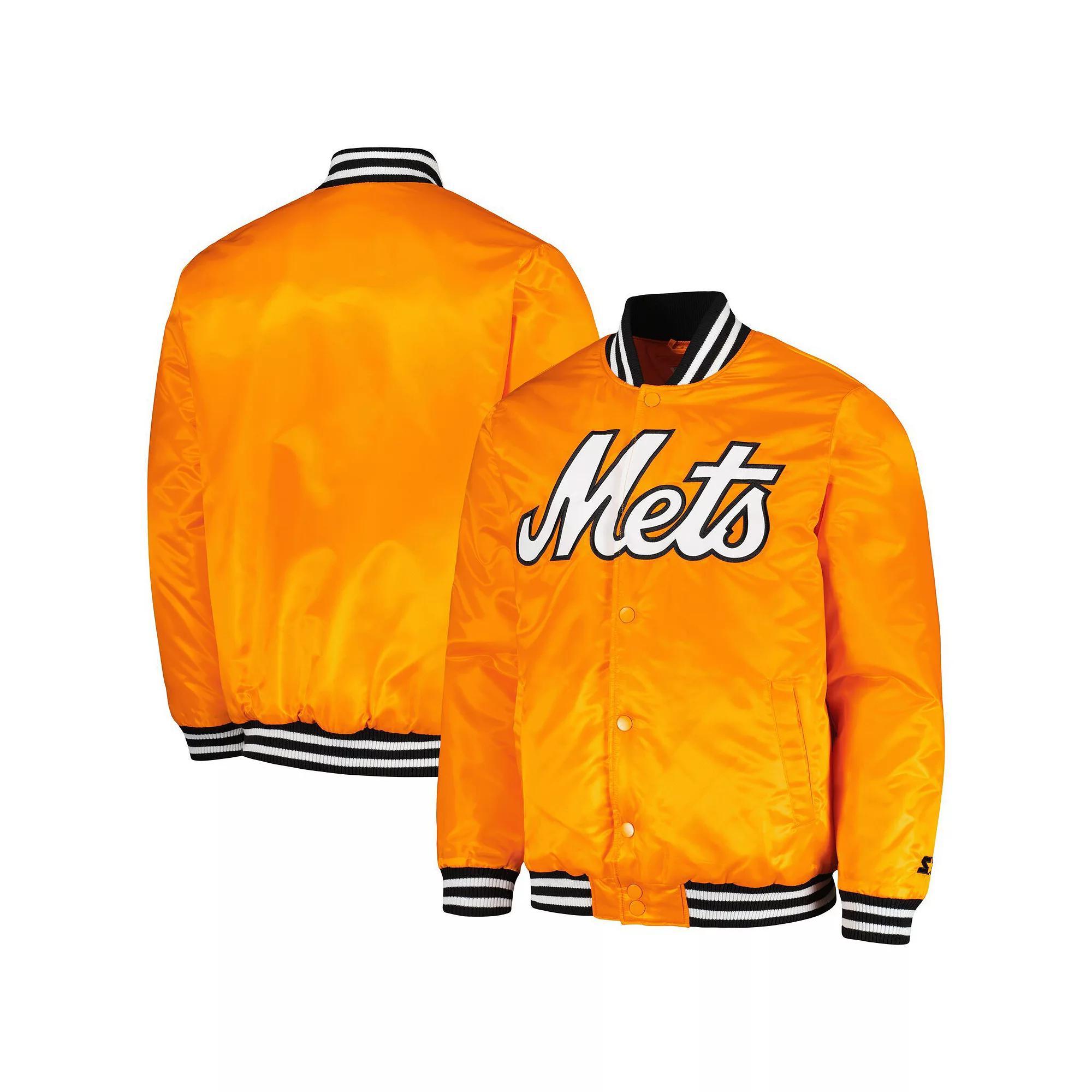 Men's Starter Orange New York Mets Cross Bronx Fashion Satin Full-Snap Varsity Jacket,  Product Image