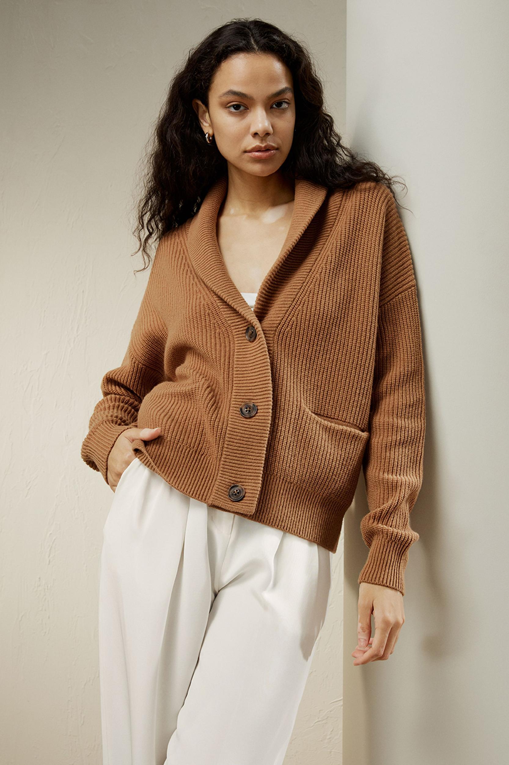 Wool-Cashmere Blend Shawl Collar Cardigan Product Image