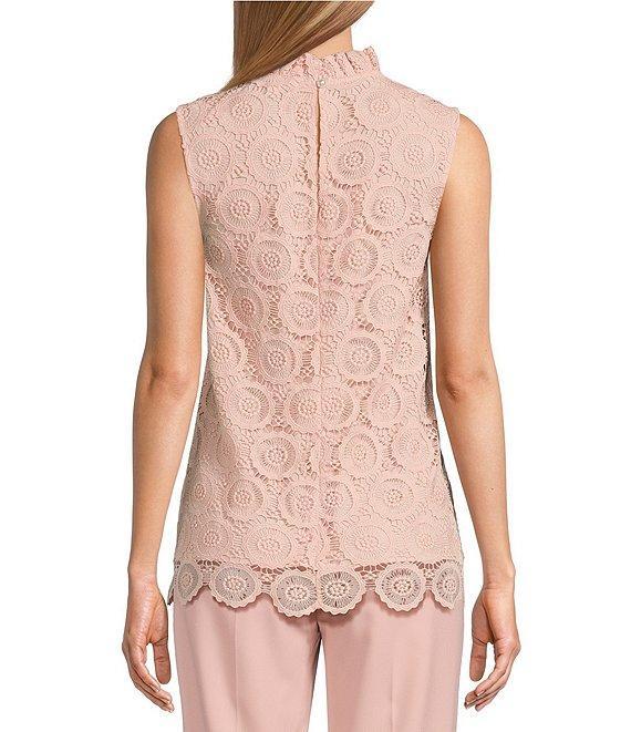 Preston & York Lorraine Lace Mock Neckline Sleeveless Tie Back Blouse Product Image