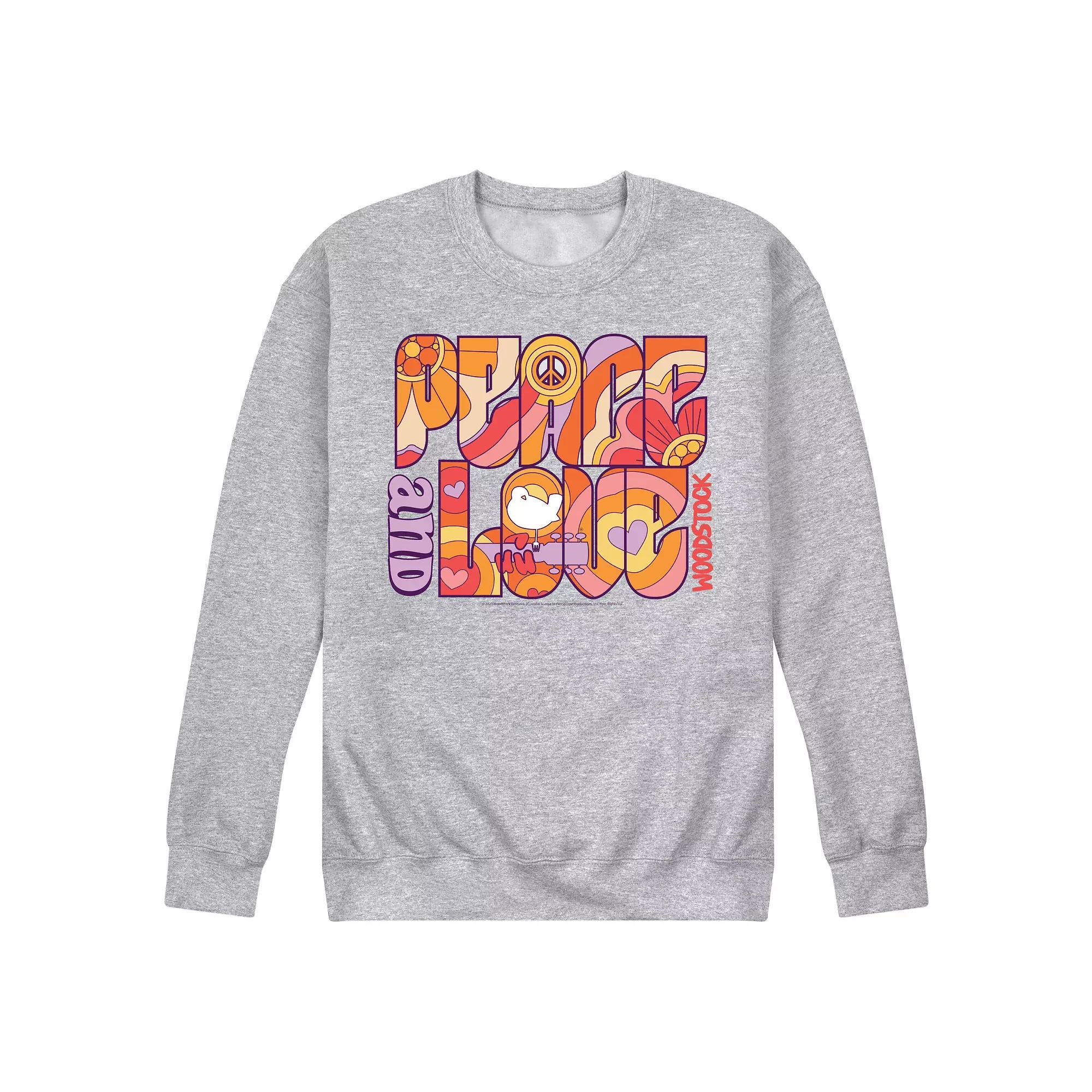 Men's Woodstock Peace And Love Graphic Fleece, Size: Large, Gray Product Image