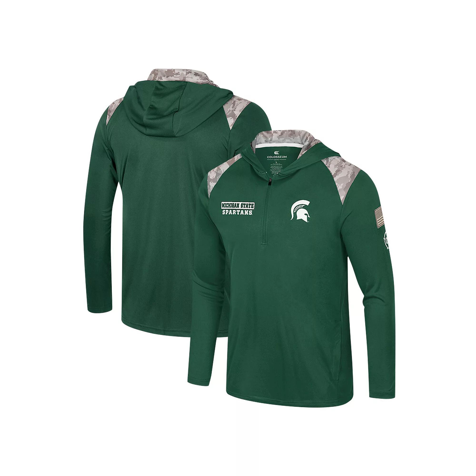 Men's Colosseum Green Michigan State Spartans OHT Military Appreciation Quarter-Zip Hoodie Jacket,  Product Image