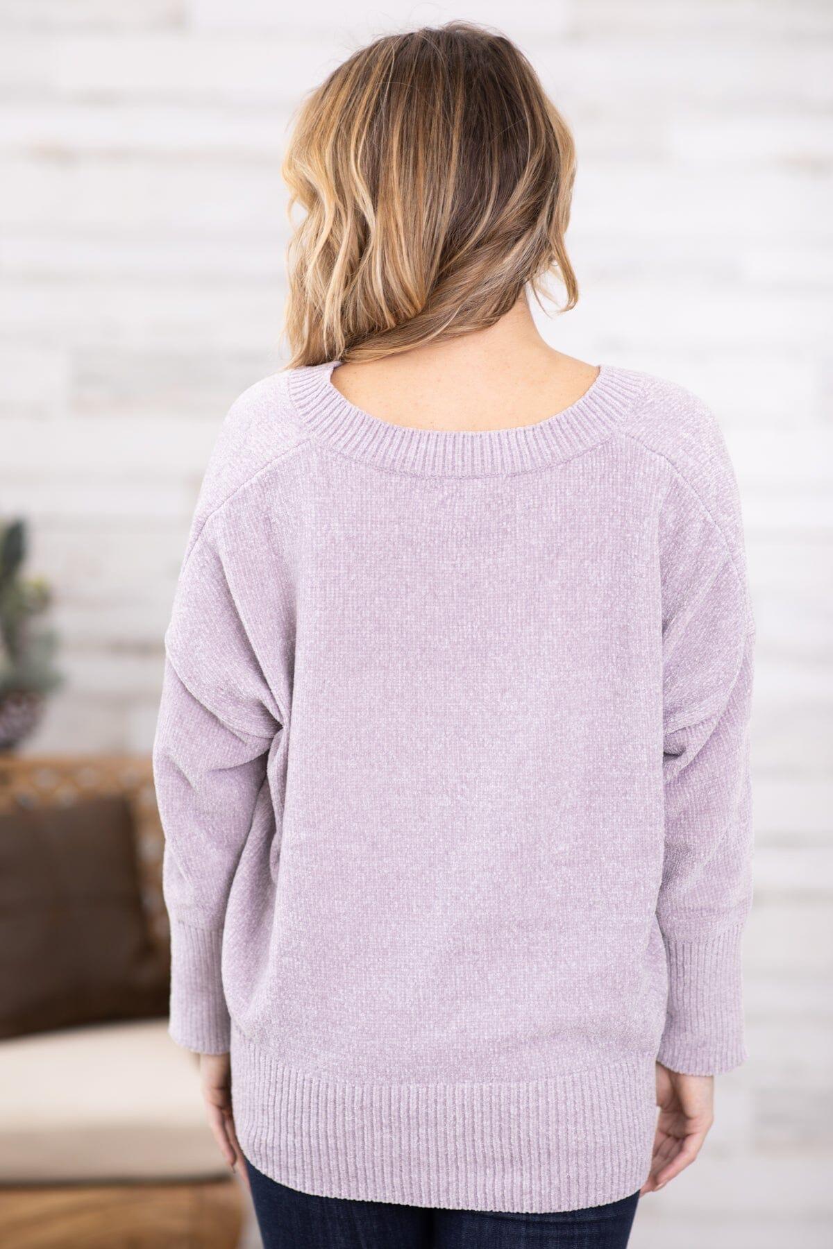 Mauve V-Neck Drop Shoulder Sweater Product Image