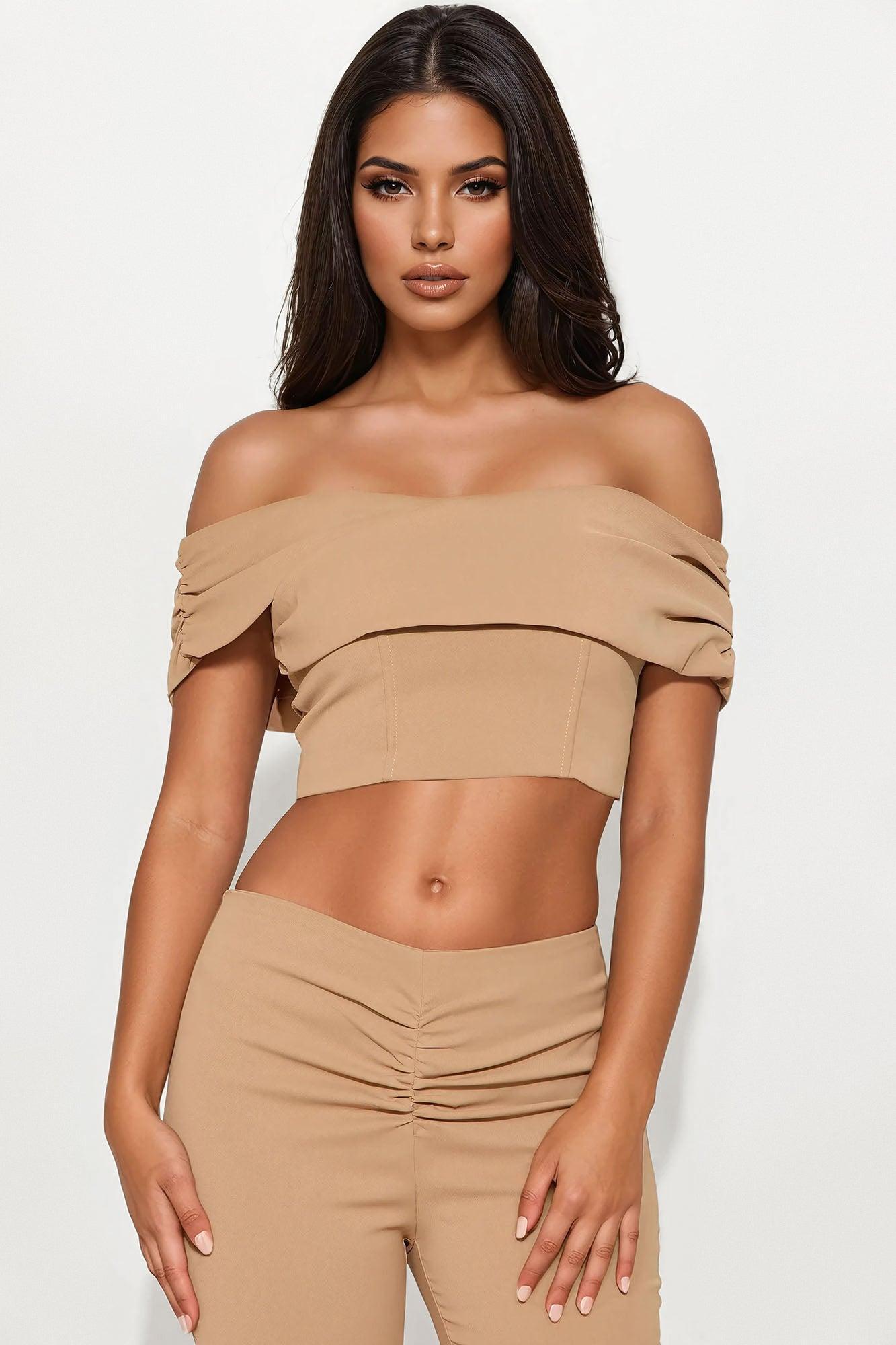 Bella Off Shoulder Pant Set - Taupe Product Image