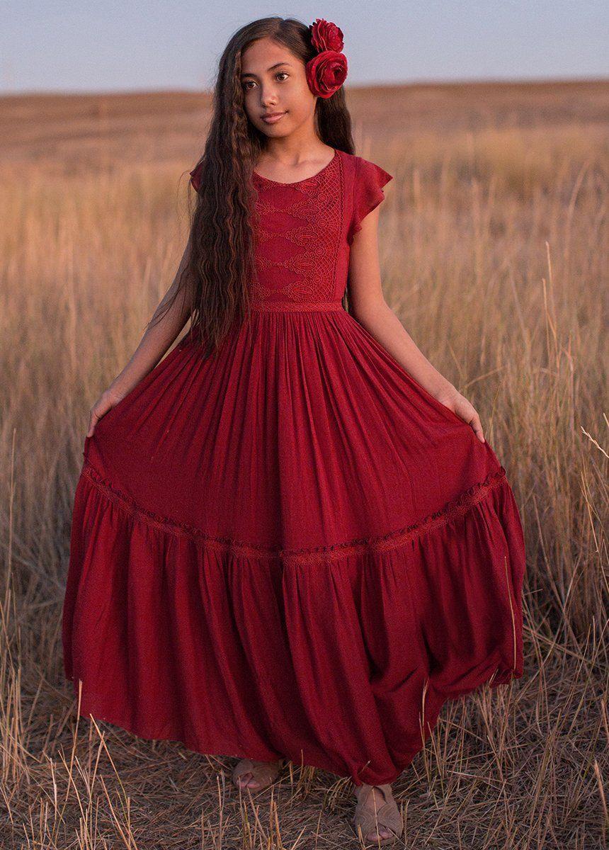 Viola Dress in Crimson Girls Product Image