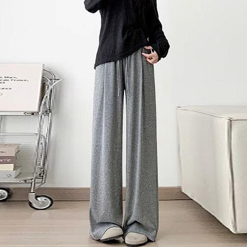 Maternity Mid Rise Striped Wide Leg Pants Product Image