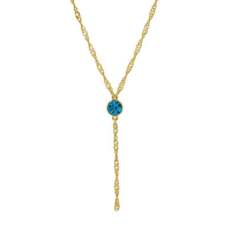 1928 Gold Tone Crystal Y-Necklace, Womens, Blue Product Image