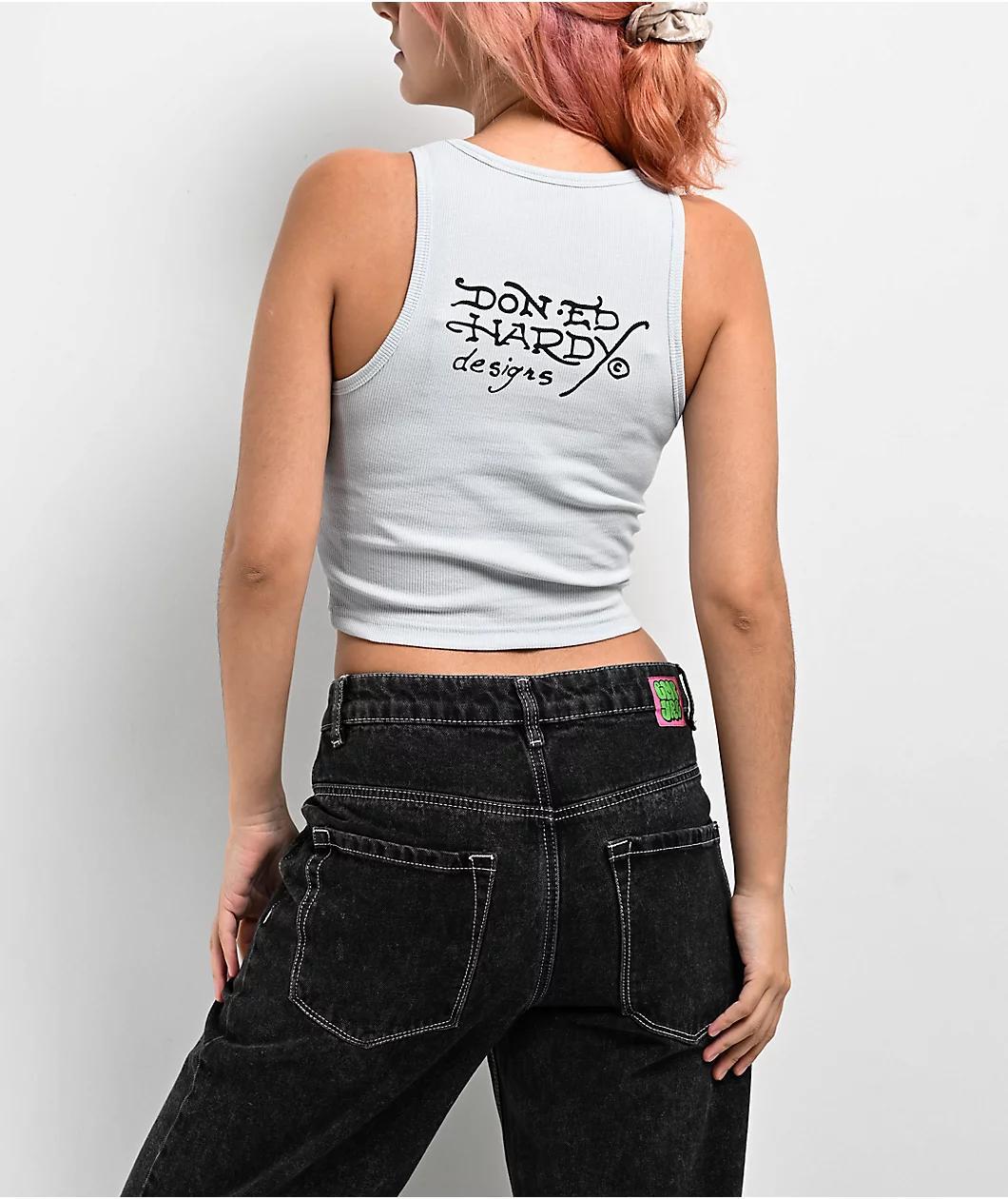 Ed Hardy Swallow Arctic Blue Crop Tank Top Product Image