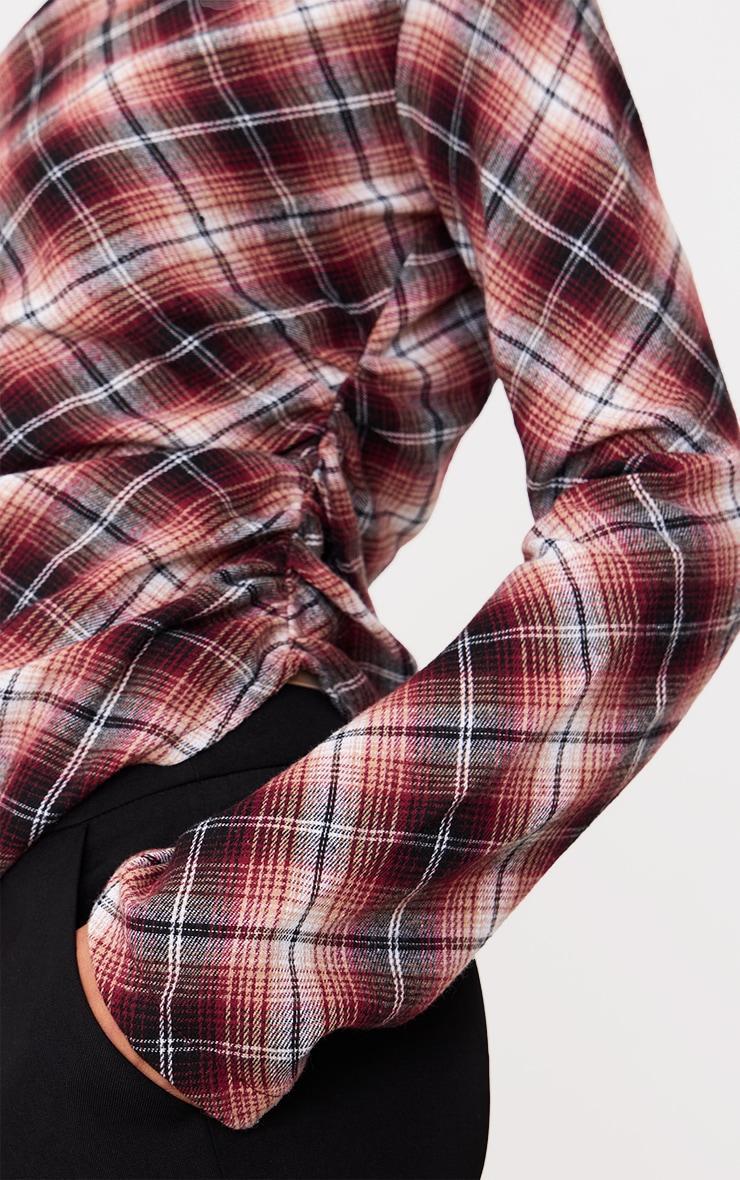 Dark Red Check Asymmetric Long Top Product Image