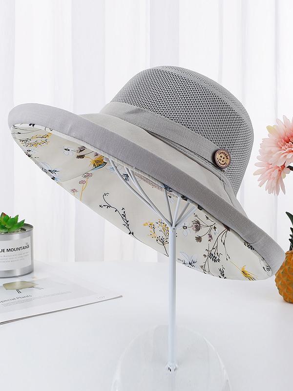 Hollow Lace-Up Printed Split-Joint Sun Hat Product Image