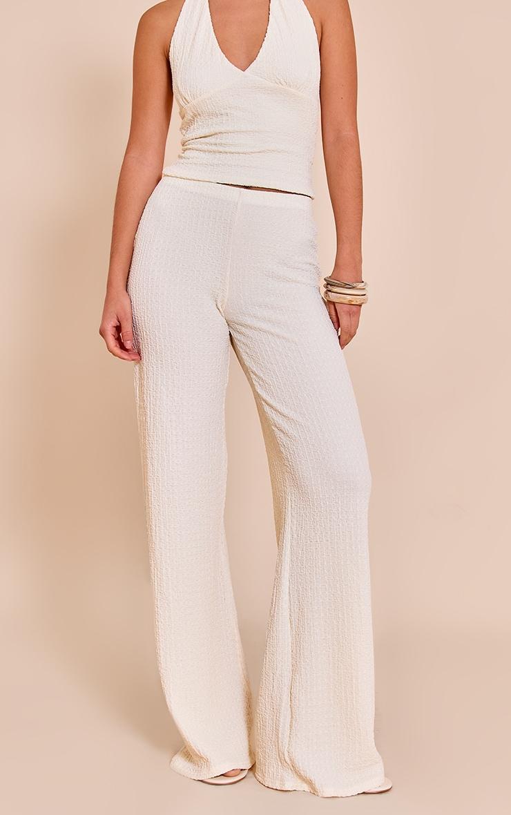  Cream Textured Drawstring Straight Leg Pant Product Image