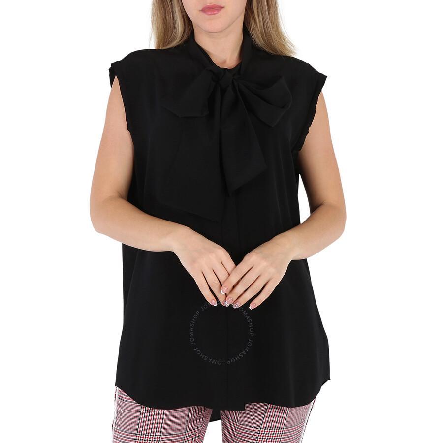 BURBERRY Ladies Kimmy Black Sleeveless Silk Crepe De Chine Tie-neck Shirt Product Image