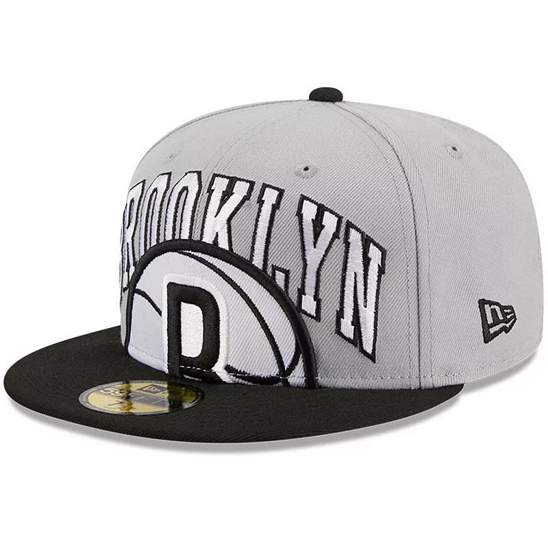Men's New Era Gray/Black Brooklyn Nets Tip-Off Two-Tone 59FIFTY Fitted Hat, Size: 7 3/8, Grey Product Image