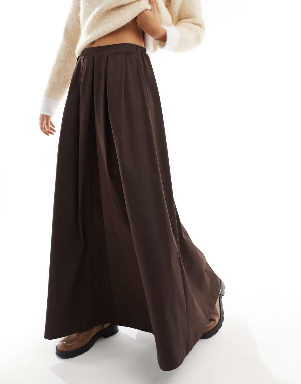 ASOS DESIGN heavyweight cotton circle maxi skirt in chocolate Product Image