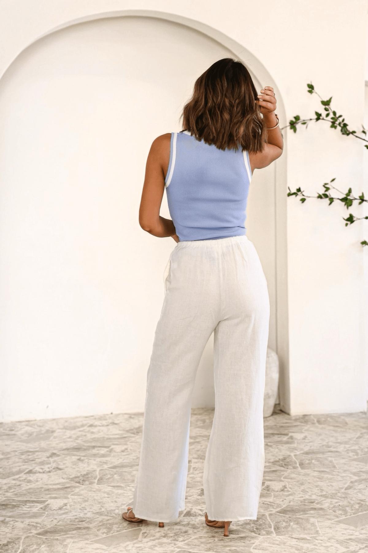 Breezy Linen Wide Leg Pants - White - DOORBUSTER Product Image