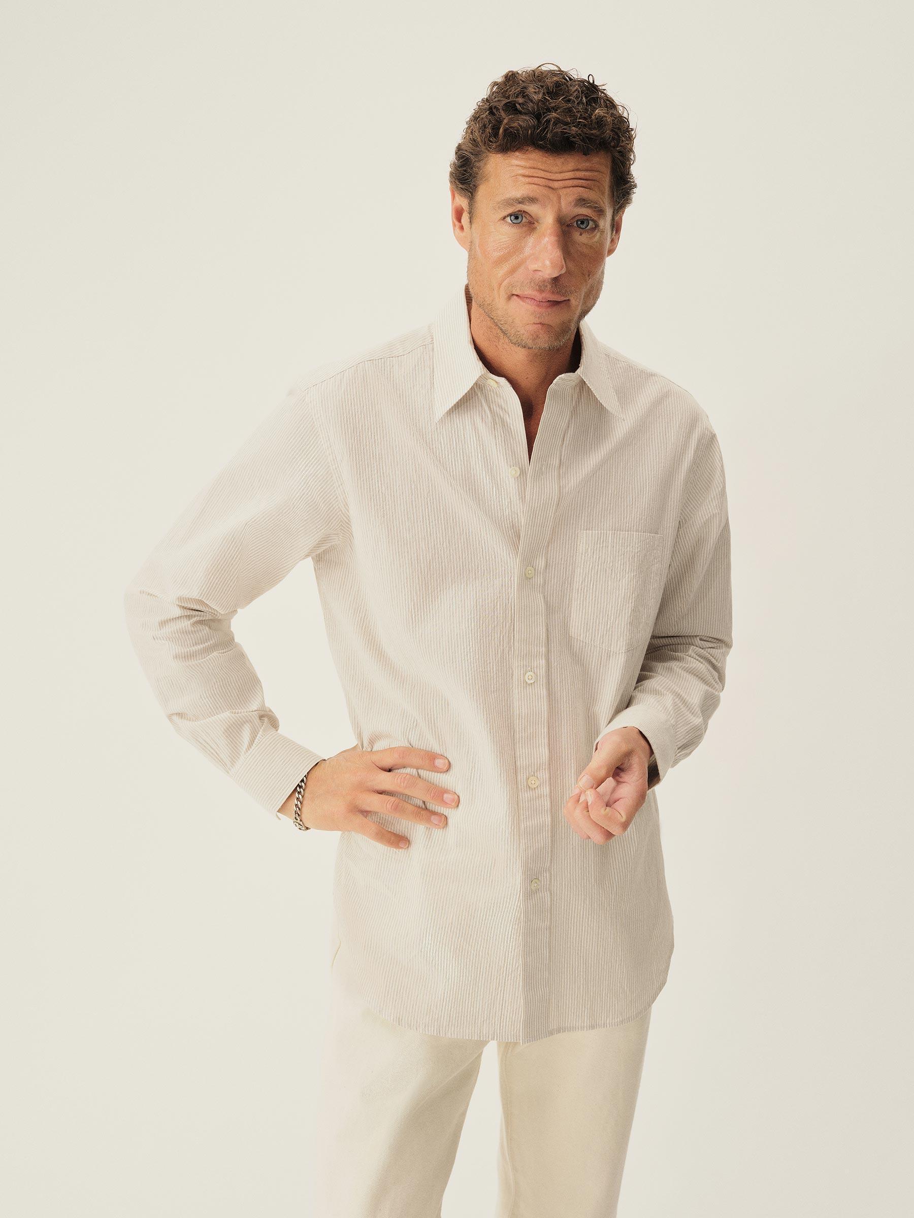 Khaki/White Stripe Wornwell One Pocket Shirt Product Image