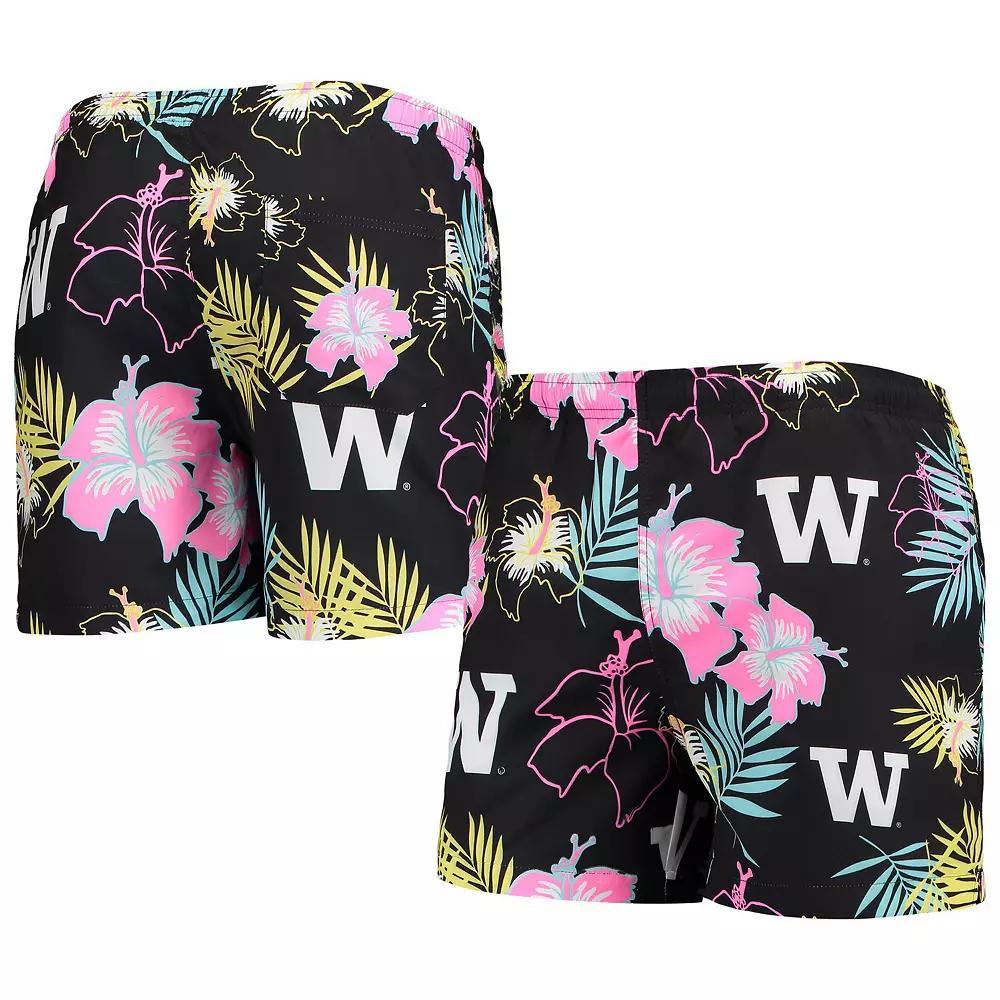 Men's FOCO Black Washington Huskies Neon Floral Swim Trunks, Size: XL Product Image
