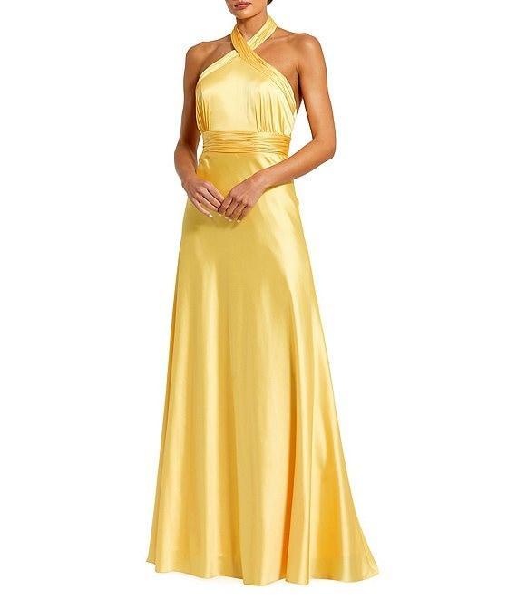 Mac Duggal Satin Halter Neck Sleeveless Gown Product Image