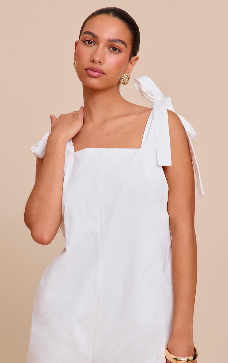 White Woven Tie Shoulder Detail Romper Product Image