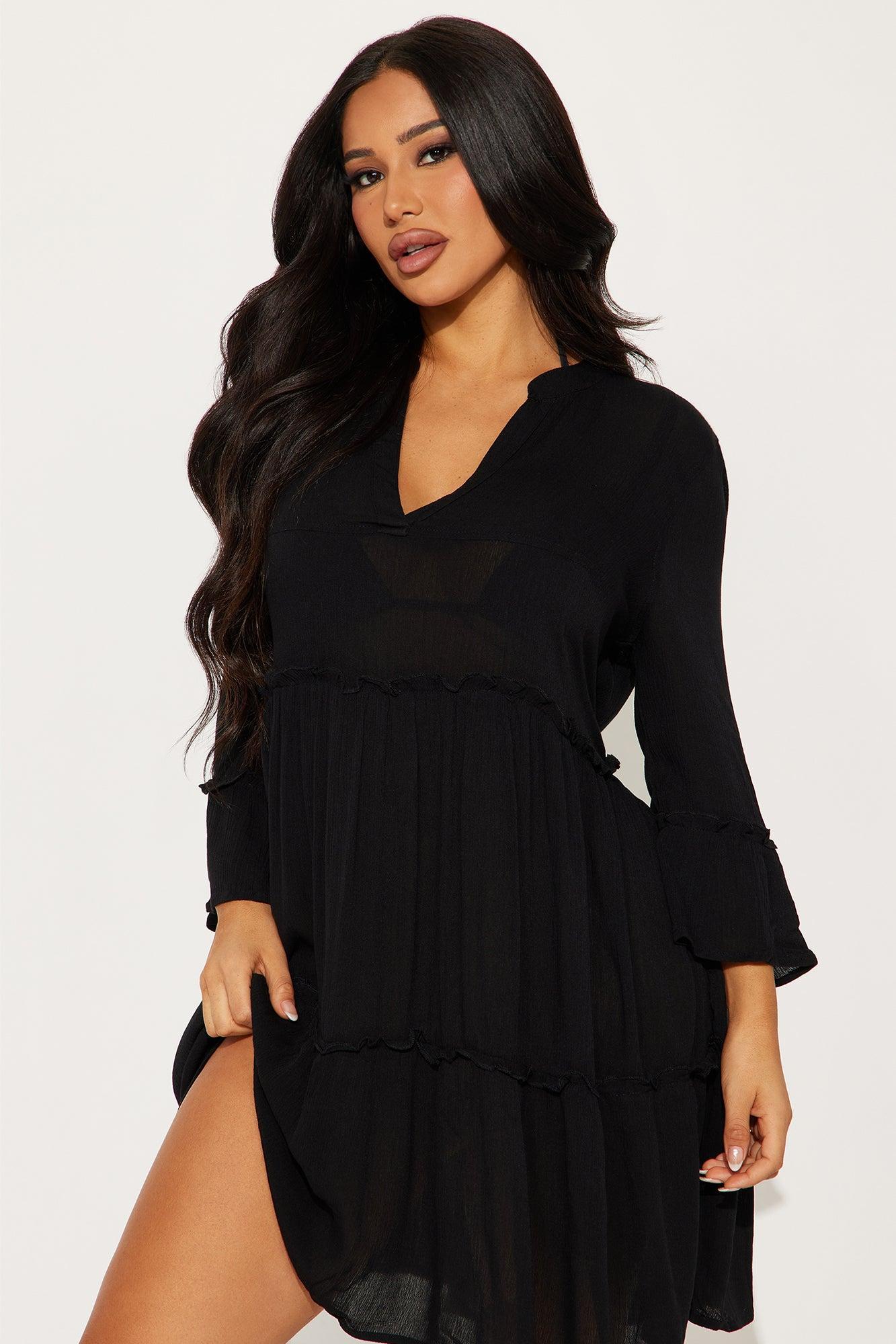 Breezy Nights Linen Cover Up Dress - Black Product Image