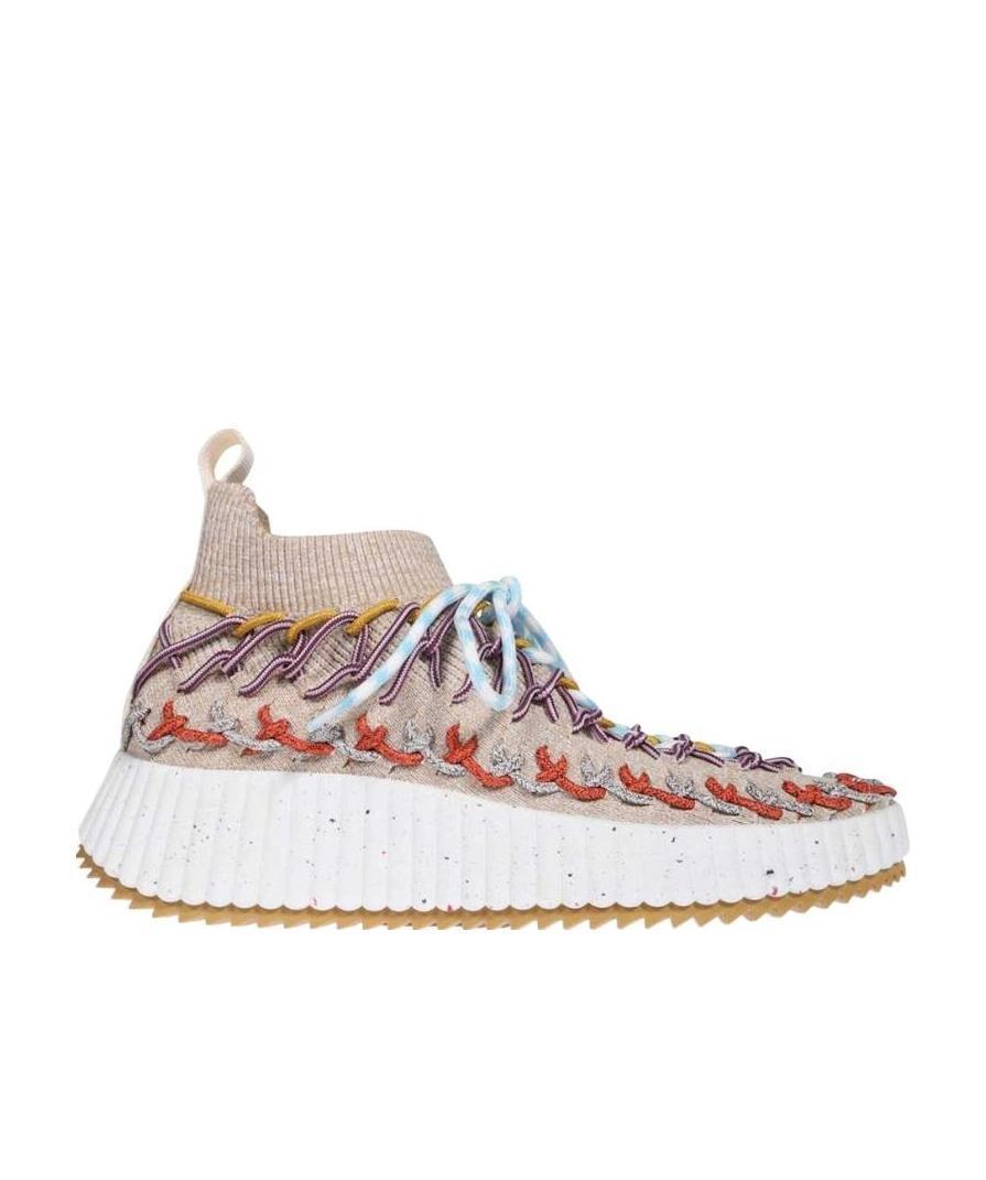 CHLOÉ Nama Knit Sock Sneakers In Beige Product Image