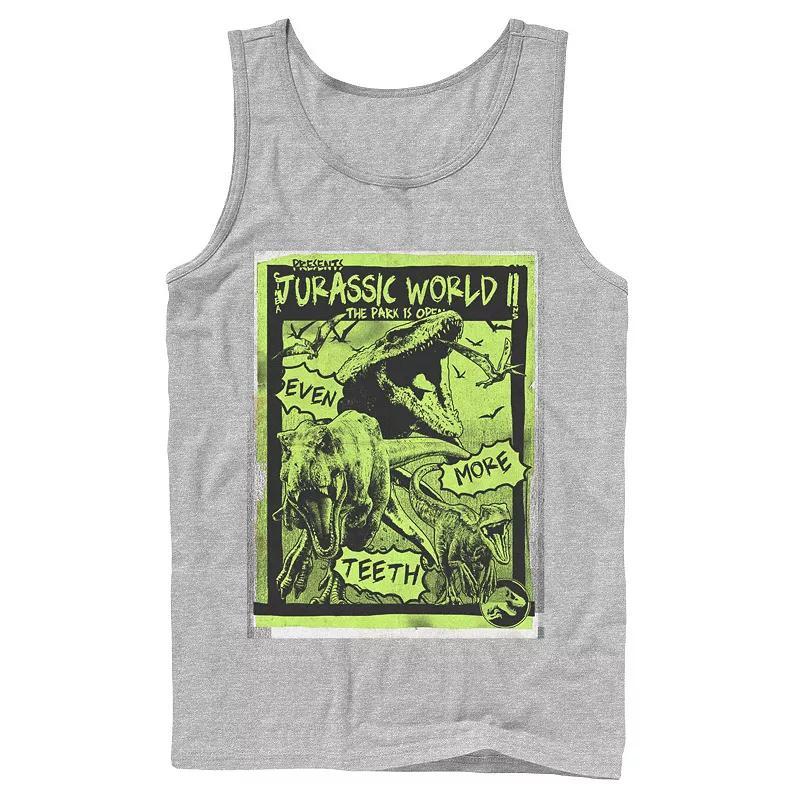 Mens Jurassic World Two T-Rex Neon Green Poster Tank Top Grey Product Image