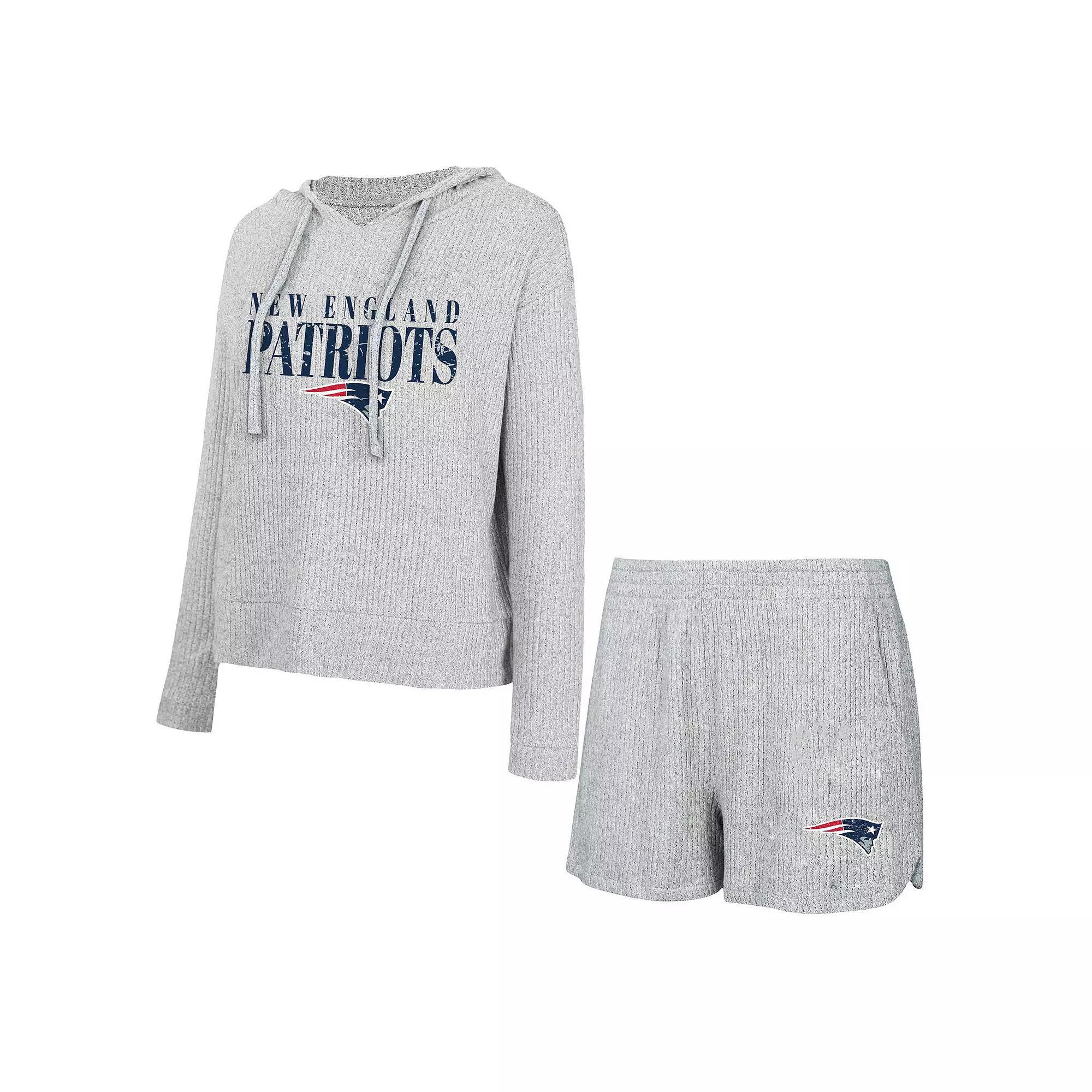 Women's Concepts Sport Gray New England Patriots Juniper Long Sleeve Hoodie T-Shirt & Shorts Set,  Product Image