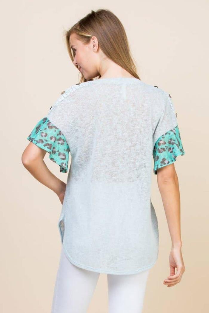 Lace Button Trim V Neck Top Product Image