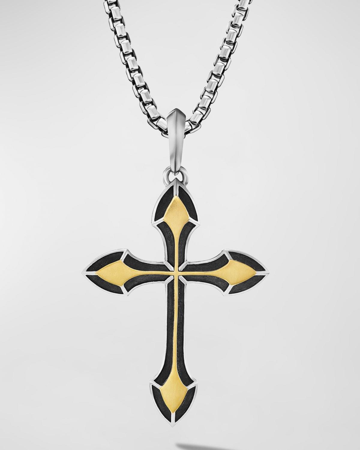 Mens Gothic Cross Pendant in Silver and 18K Gold, 27.5mm Product Image