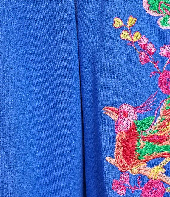 Calessa Embroidered Motif 3/4 Sleeve Split V-Neck Tunic Product Image