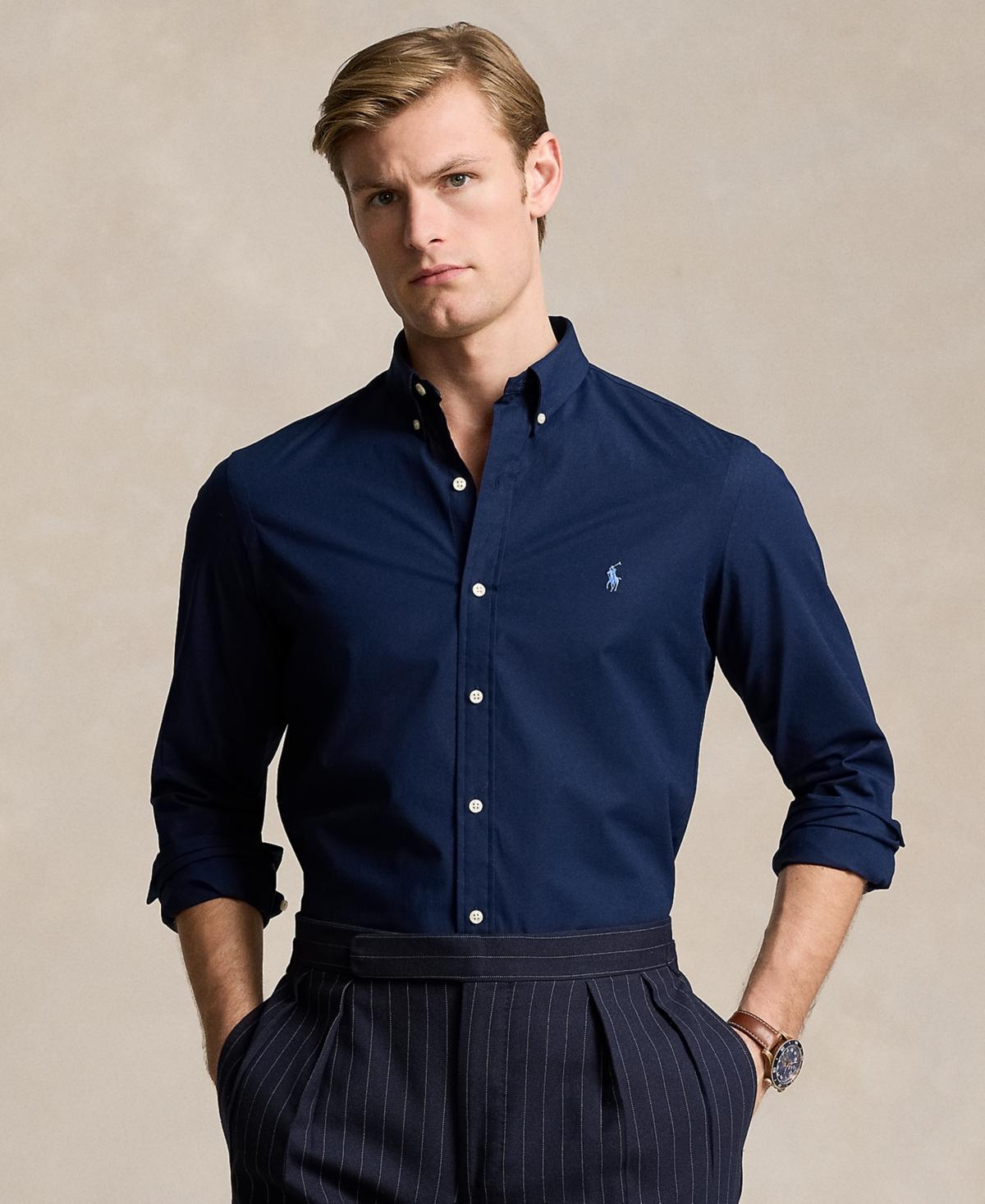 POLO RALPH LAUREN Men's Slim-fit Stretch Poplin Shirt In Newport Navy Product Image