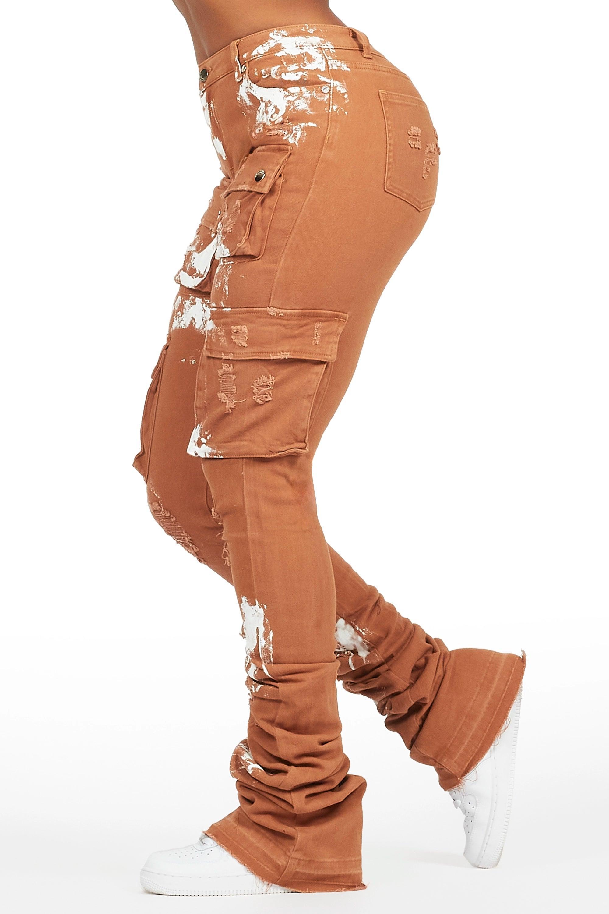 Latrice Camel Painted Super Stacked Jean Female Product Image