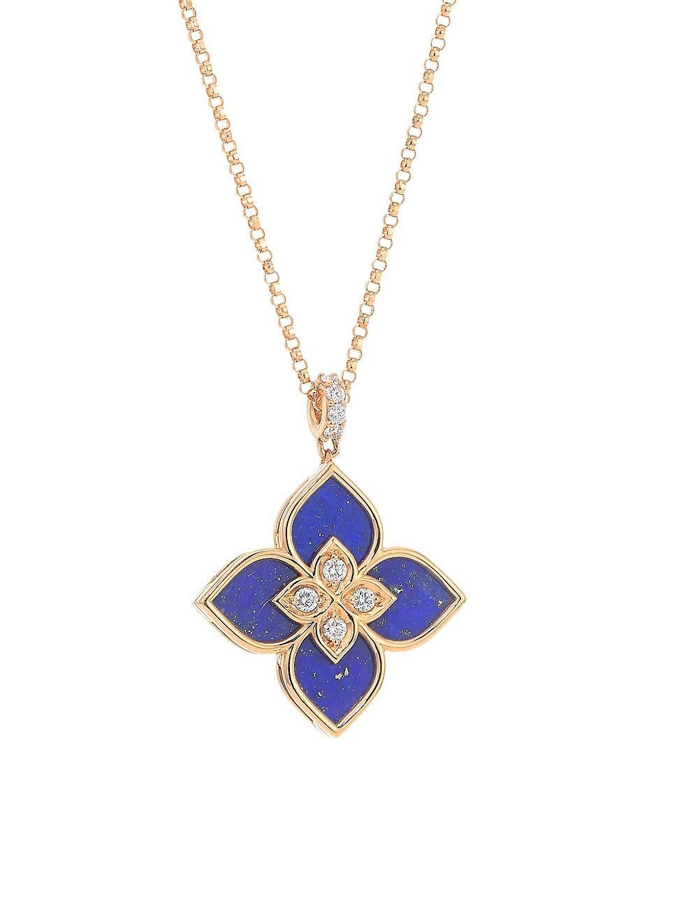 Womens Venetian Princess 18K Rose Gold, Lapis Lazuli & Diamond Pendant Necklace Product Image