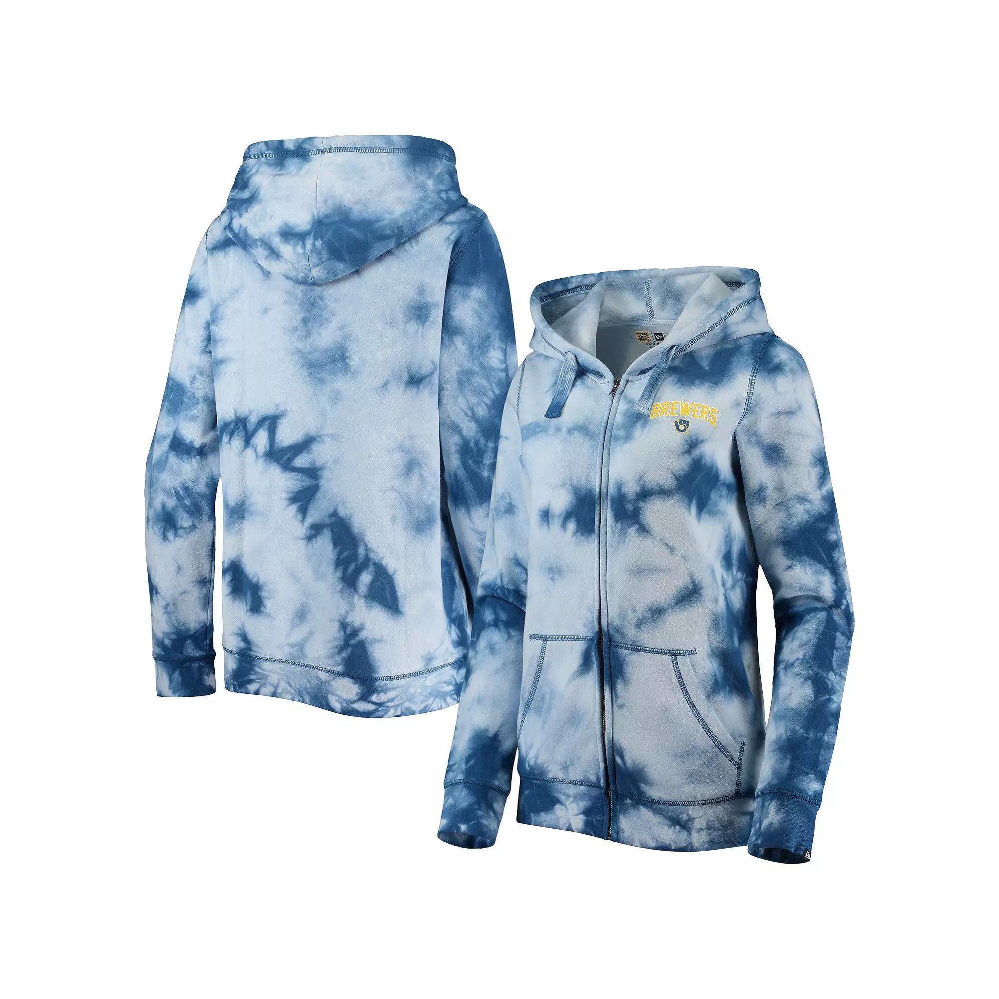 Women's New Era Royal Milwaukee Brewers Tie-Dye Full-Zip Hoodie, Size: Small, Blue Product Image