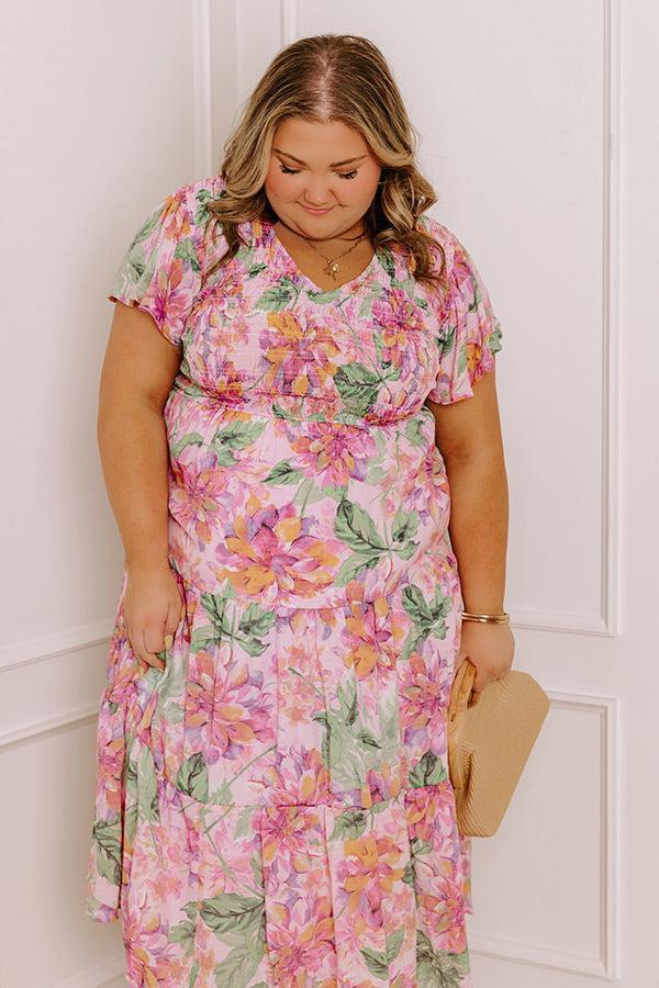 Sunny Sangria Floral Midi Dress in Pink Curves Product Image