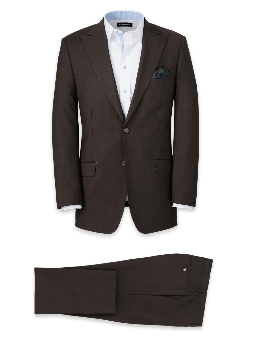 Wool Stretch Bengaline Single Breasted Peak Lapel Suit - Dark Brown Product Image