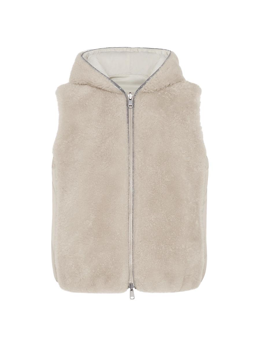 Womens Cashmere Shearling Reversible Hooded Vest with Precious Trim Product Image