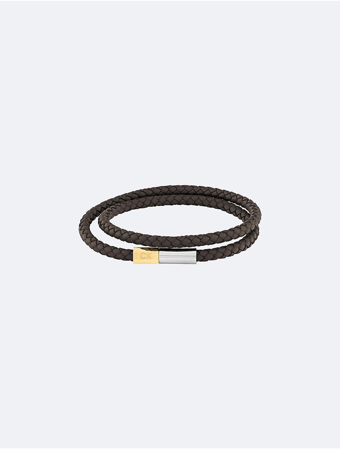 Calvin Klein Mens Double Wrap Braided Leather Bracelet - Brown Product Image