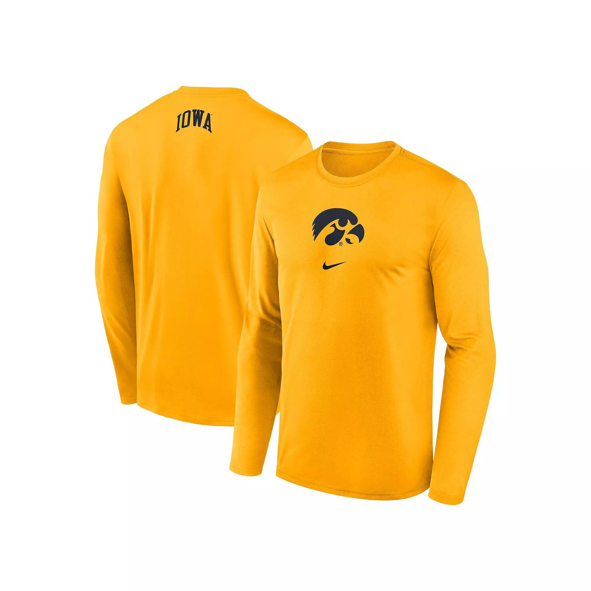 Men's Nike Gold Iowa Hawkeyes On-Court Basketball Shootaround Performance Long Sleeve T-Shirt, Size: XL Product Image