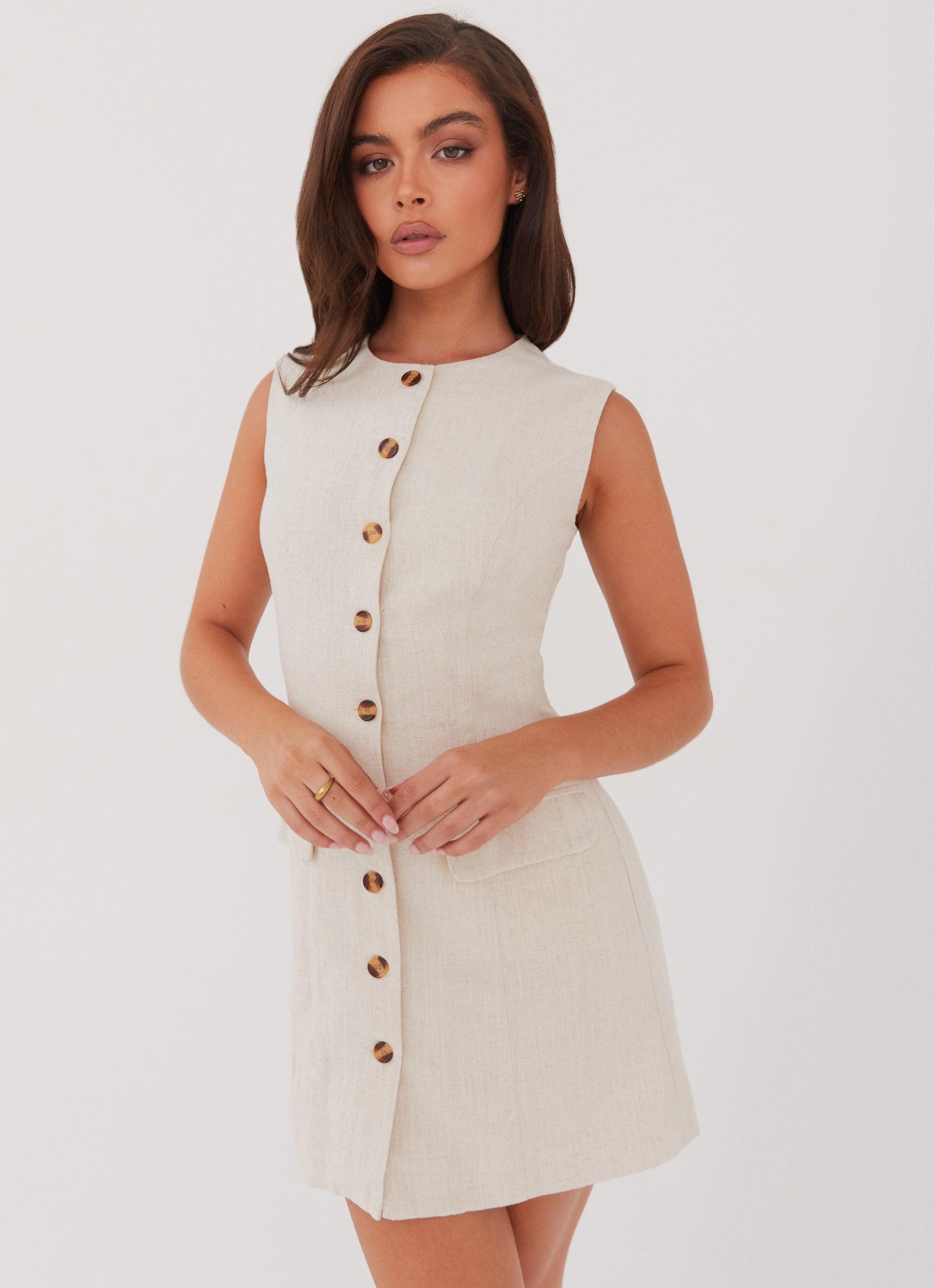 Castello Fiore Linen Mini Dress - Oatmeal Product Image